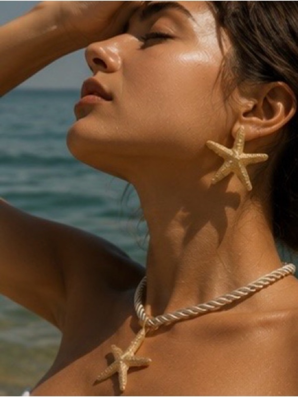 Gold Starfish Jewelry Set Coastal Luxe Necklace & Earrings Beach Glam Statement